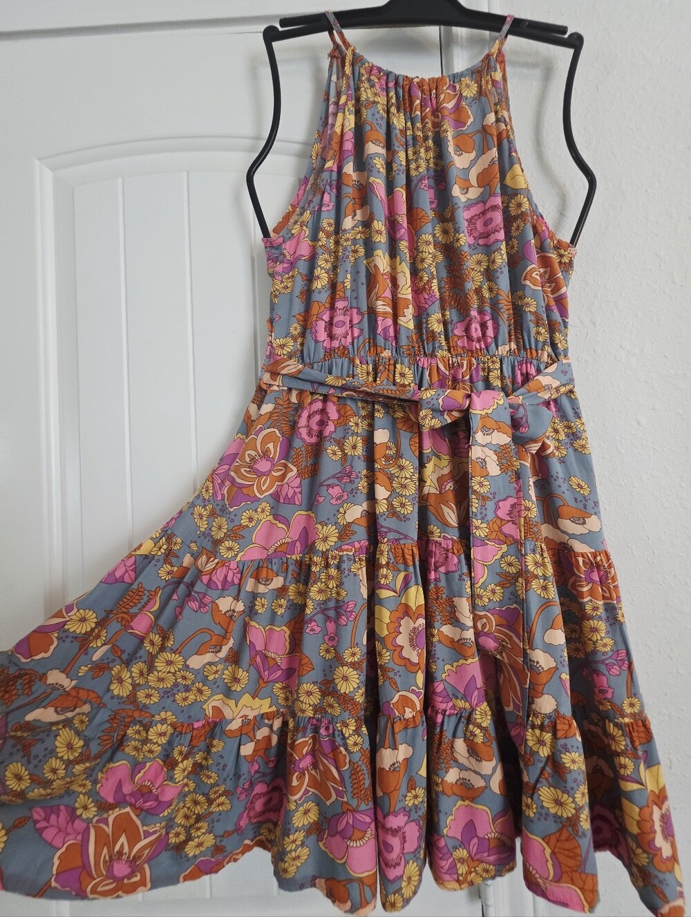 SHEIN Floral Boho Halter Mini Dress Size M Retro Pink Orange - Picture 10 of 10